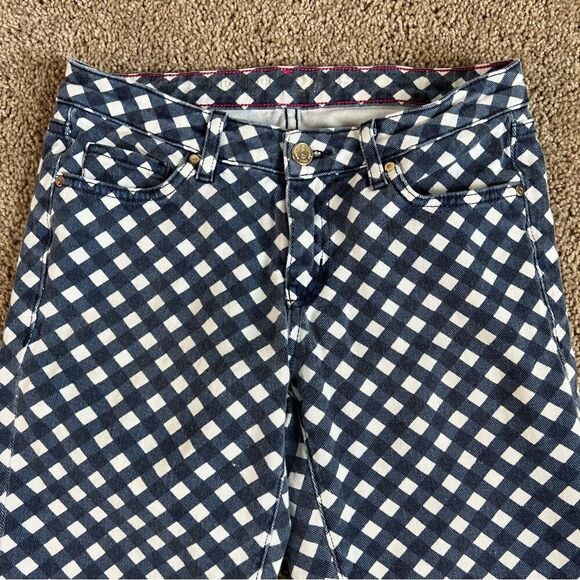 KATE Spade Blue White Gingham Plaid Broome Street  Cropped Stretch Jeans 26 - Picture 2 of 8